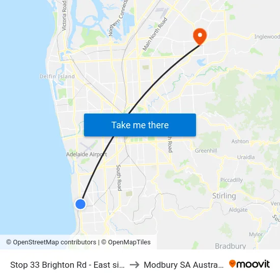 Stop 33 Brighton Rd - East side to Modbury SA Australia map