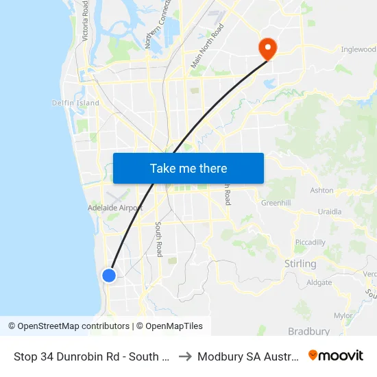 Stop 34 Dunrobin Rd - South side to Modbury SA Australia map