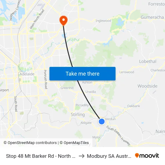 Stop 48 Mt Barker Rd - North side to Modbury SA Australia map
