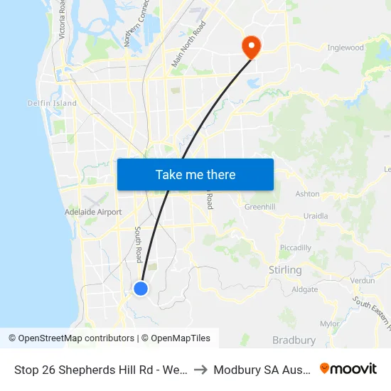 Stop 26 Shepherds Hill Rd - West side to Modbury SA Australia map