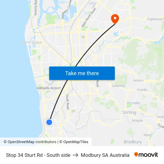 Stop 34 Sturt Rd - South side to Modbury SA Australia map