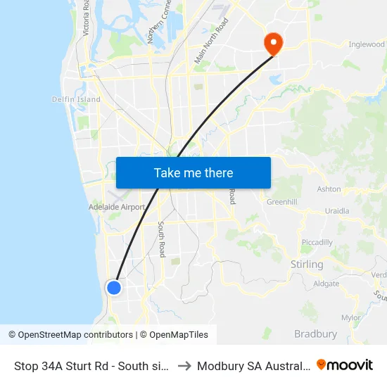 Stop 34A Sturt Rd - South side to Modbury SA Australia map