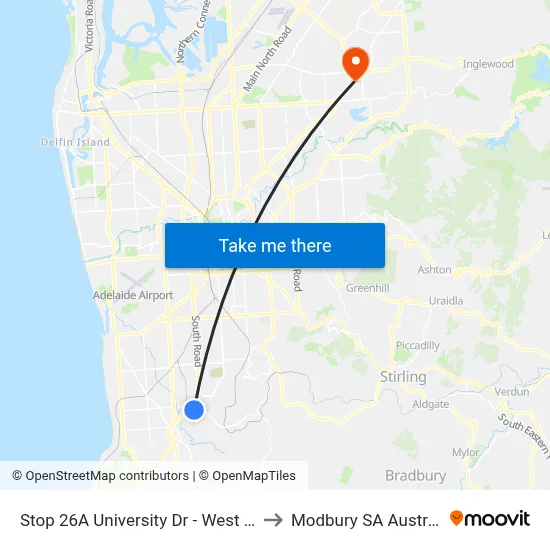 Stop 26A University Dr - West side to Modbury SA Australia map