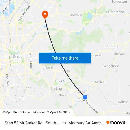 Stop 52 Mt Barker Rd - South side to Modbury SA Australia map