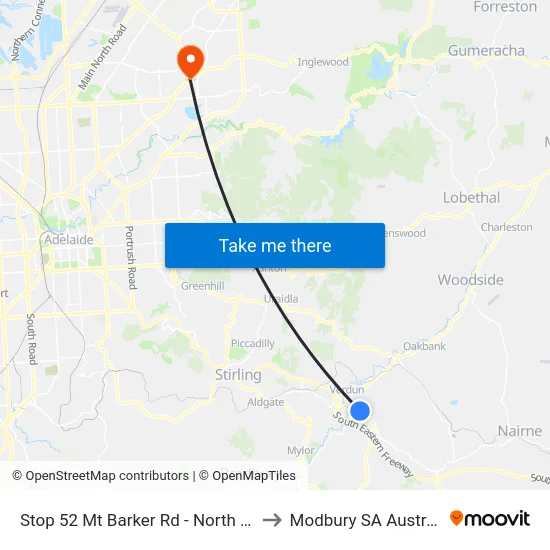 Stop 52 Mt Barker Rd - North side to Modbury SA Australia map
