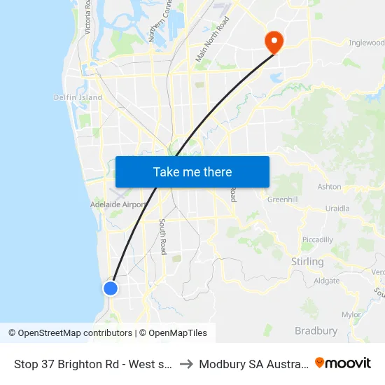 Stop 37 Brighton Rd - West side to Modbury SA Australia map