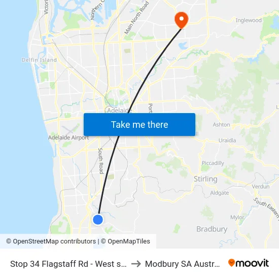 Stop 34 Flagstaff Rd - West side to Modbury SA Australia map