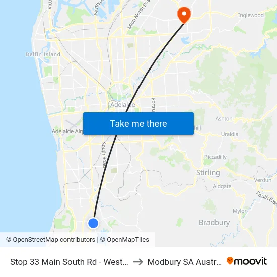 Stop 33 Main South Rd - West side to Modbury SA Australia map