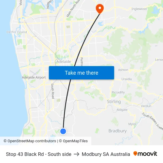 Stop 43 Black Rd - South side to Modbury SA Australia map