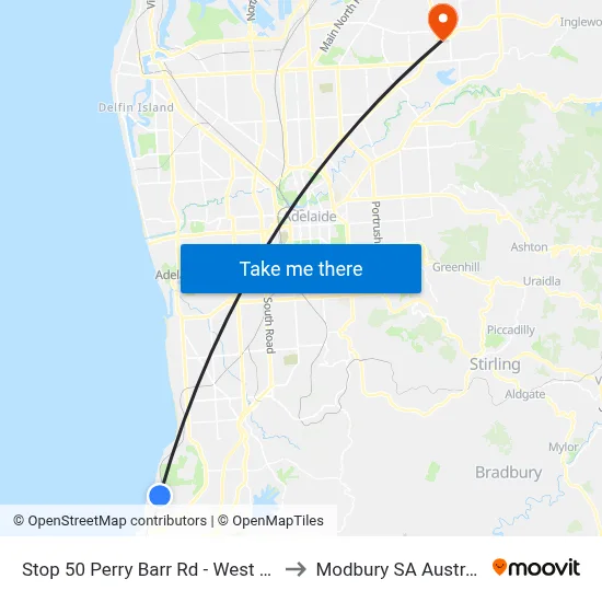 Stop 50 Perry Barr Rd - West side to Modbury SA Australia map