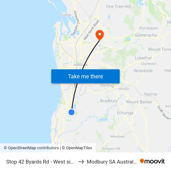 Stop 42 Byards Rd - West side to Modbury SA Australia map