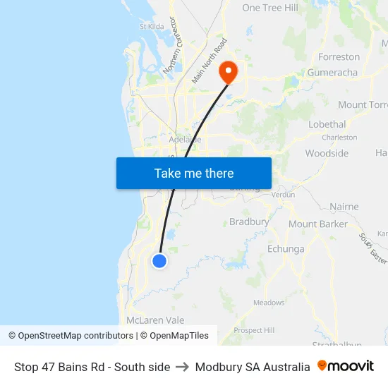 Stop 47 Bains Rd - South side to Modbury SA Australia map