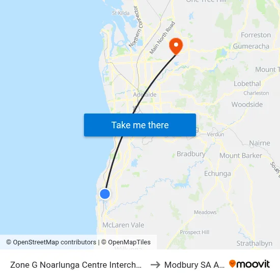 Zone G Noarlunga Centre Interchange - East side to Modbury SA Australia map