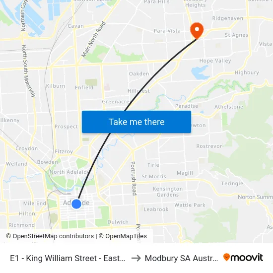 E1 - King William Street - East side to Modbury SA Australia map