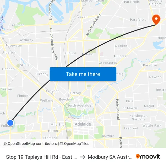 Stop 19 Tapleys Hill Rd - East side to Modbury SA Australia map
