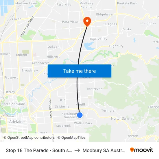 Stop 18 The Parade - South side to Modbury SA Australia map