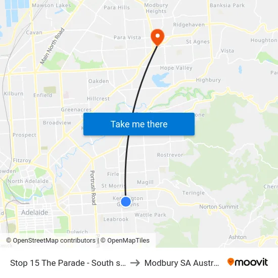 Stop 15 The Parade - South side to Modbury SA Australia map