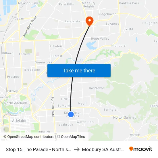 Stop 15 The Parade - North side to Modbury SA Australia map