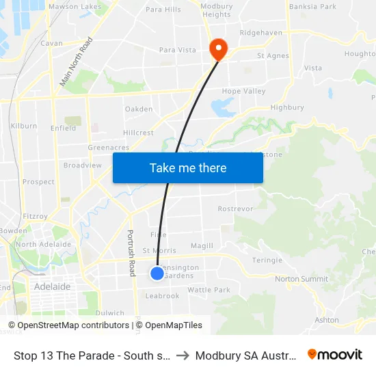 Stop 13 The Parade - South side to Modbury SA Australia map