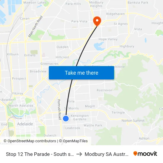 Stop 12 The Parade - South side to Modbury SA Australia map