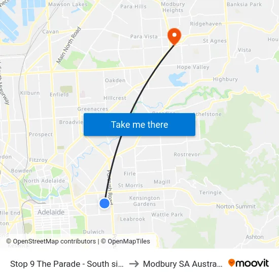 Stop 9 The Parade - South side to Modbury SA Australia map