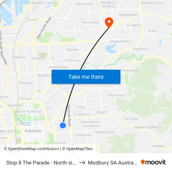 Stop 8 The Parade - North side to Modbury SA Australia map