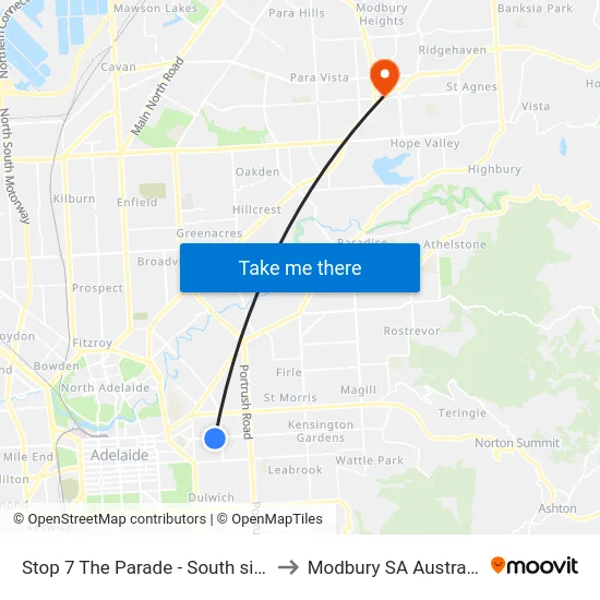 Stop 7 The Parade - South side to Modbury SA Australia map