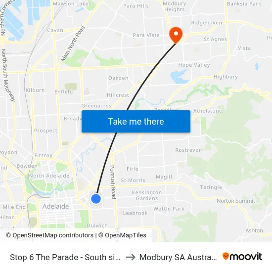 Stop 6 The Parade - South side to Modbury SA Australia map