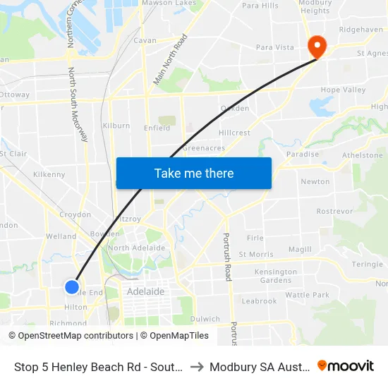Stop 5 Henley Beach Rd - South side to Modbury SA Australia map