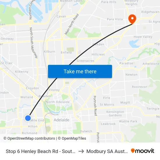 Stop 6 Henley Beach Rd - South side to Modbury SA Australia map