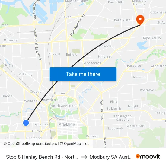 Stop 8 Henley Beach Rd - North side to Modbury SA Australia map
