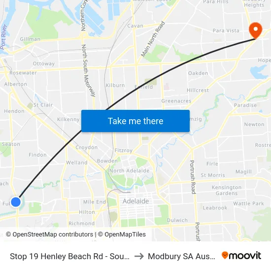 Stop 19 Henley Beach Rd - South side to Modbury SA Australia map