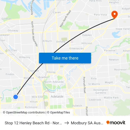 Stop 12 Henley Beach Rd - North side to Modbury SA Australia map