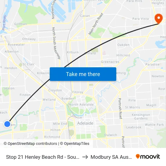 Stop 21 Henley Beach Rd - South side to Modbury SA Australia map