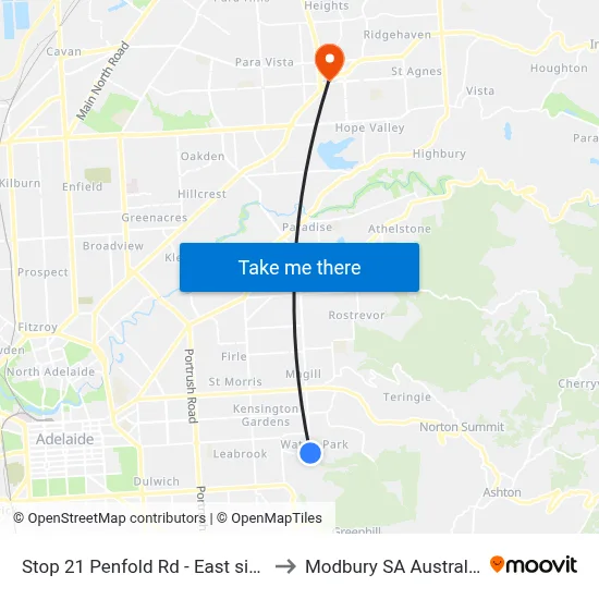 Stop 21 Penfold Rd - East side to Modbury SA Australia map