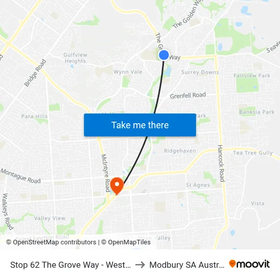 Stop 62 The Grove Way - West side to Modbury SA Australia map
