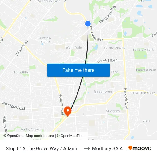 Stop 61A The Grove Way / Atlantis Dr - West side to Modbury SA Australia map