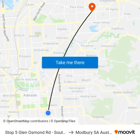 Stop 5 Glen Osmond Rd - South side to Modbury SA Australia map