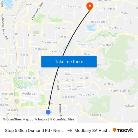 Stop 5 Glen Osmond Rd - North side to Modbury SA Australia map