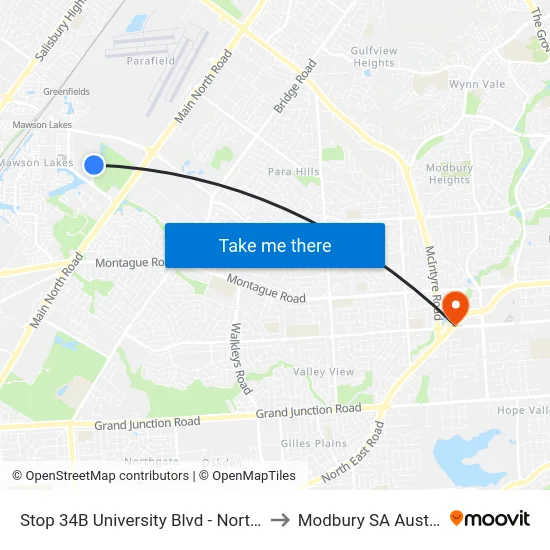 Stop 34B University Blvd - North side to Modbury SA Australia map