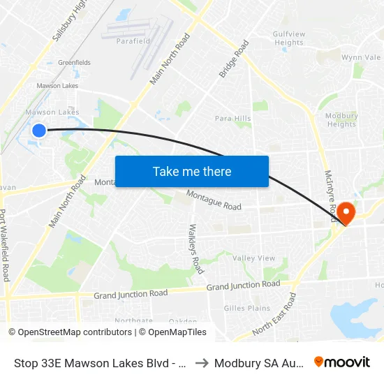 Stop 33E Mawson Lakes Blvd - East side to Modbury SA Australia map