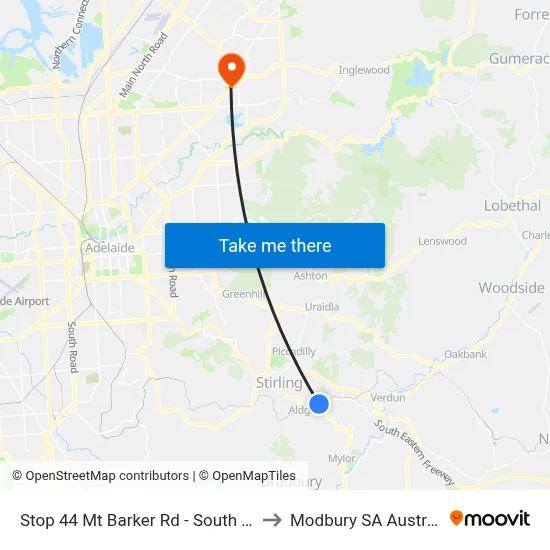 Stop 44 Mt Barker Rd - South side to Modbury SA Australia map