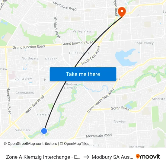 Zone A Klemzig Interchange - East side to Modbury SA Australia map