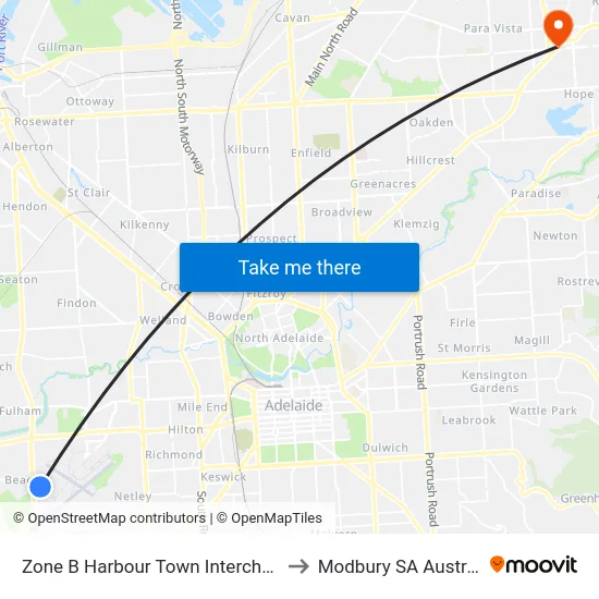 Zone B Harbour Town Interchange to Modbury SA Australia map