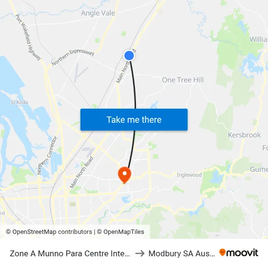 Zone A Munno Para Centre Interchange to Modbury SA Australia map