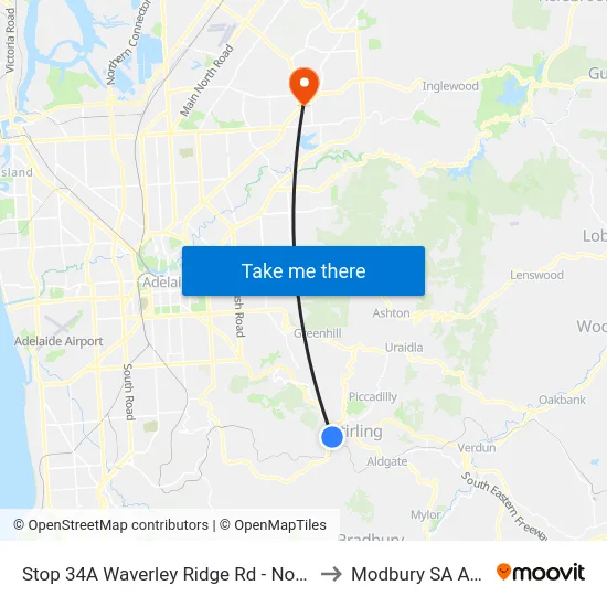 Stop 34A Waverley Ridge Rd - North West side to Modbury SA Australia map