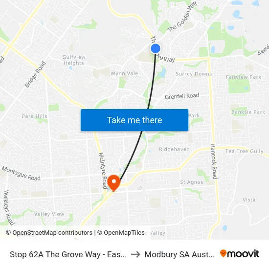 Stop 62A The Grove Way - East side to Modbury SA Australia map