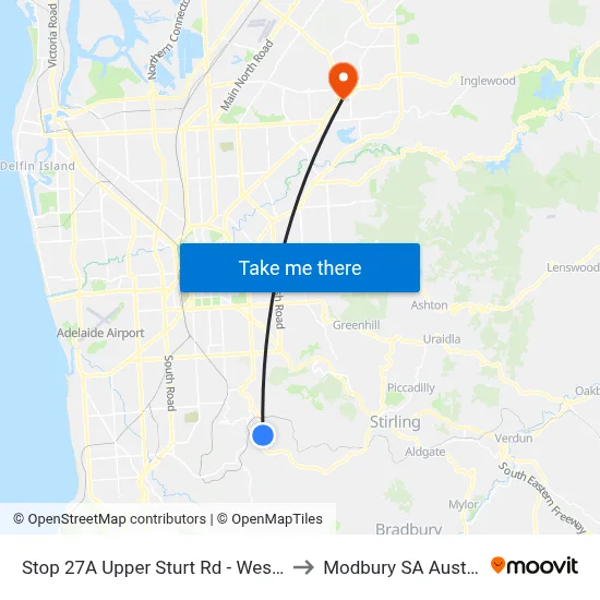 Stop 27A Upper Sturt Rd - West side to Modbury SA Australia map