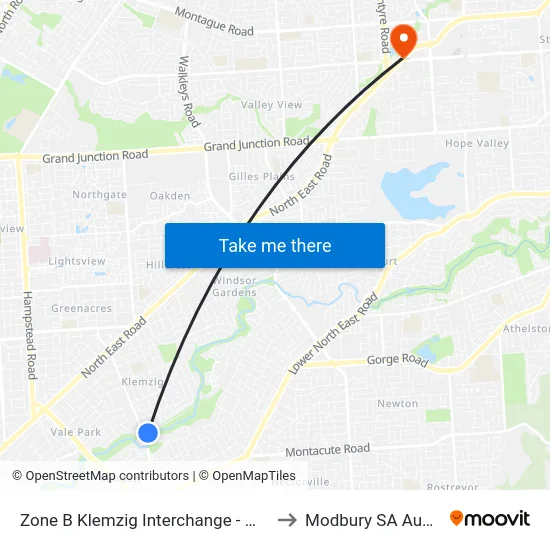 Zone B Klemzig Interchange - West side to Modbury SA Australia map