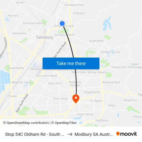 Stop 54C Oldham Rd - South side to Modbury SA Australia map